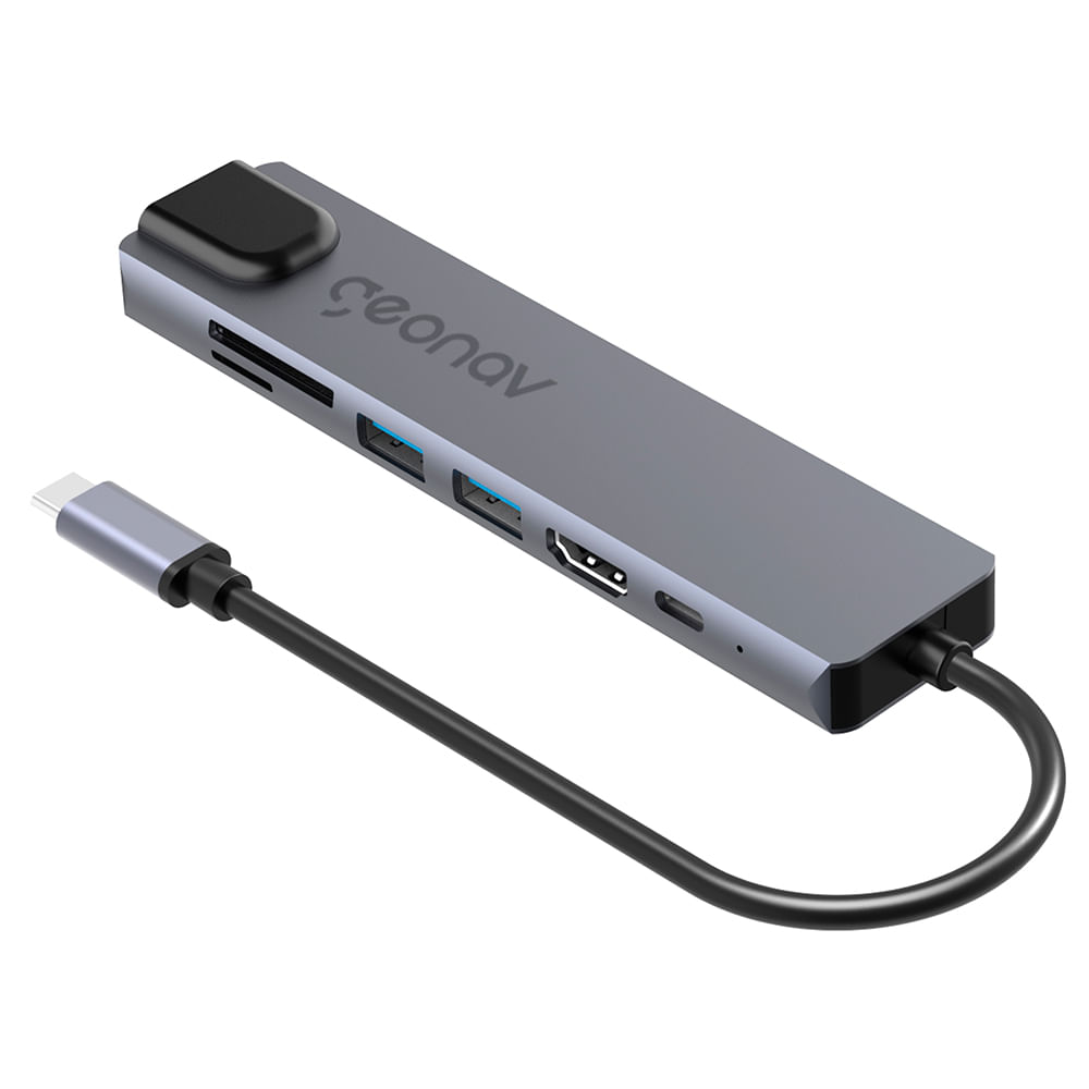 Cabo Adaptador Multiportas USB-C em Alumínio e 19cm de Extensão Cinza e Preto - Geonav - UCA11