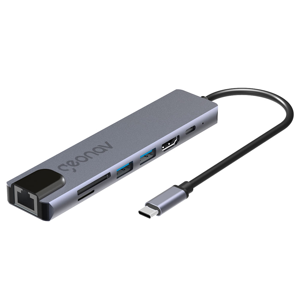 Cabo Adaptador Multiportas USB-C em Alumínio e 19cm de Extensão Cinza e Preto - Geonav - UCA11