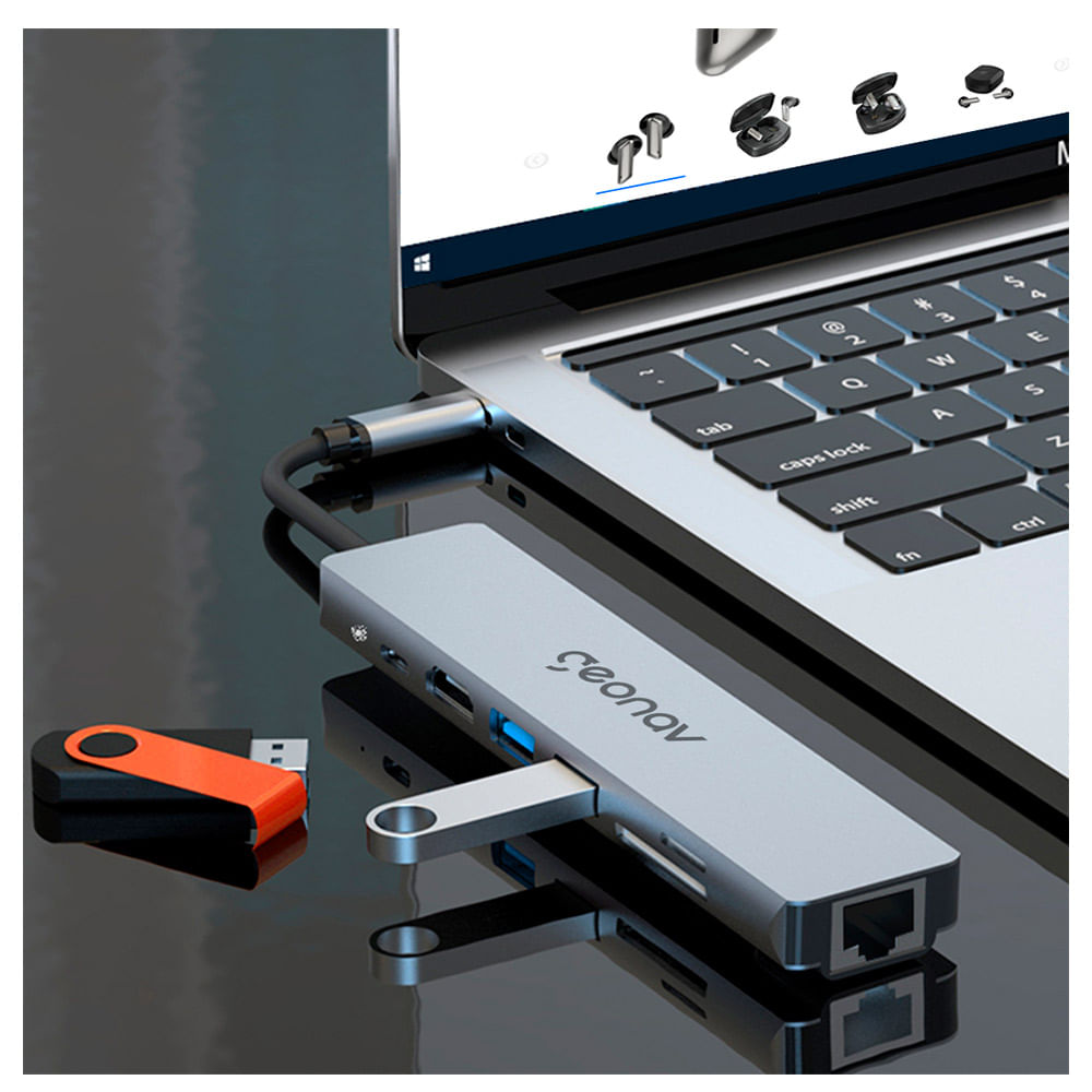 Cabo Adaptador Multiportas USB-C em Alumínio e 19cm de Extensão Cinza e Preto - Geonav - UCA11