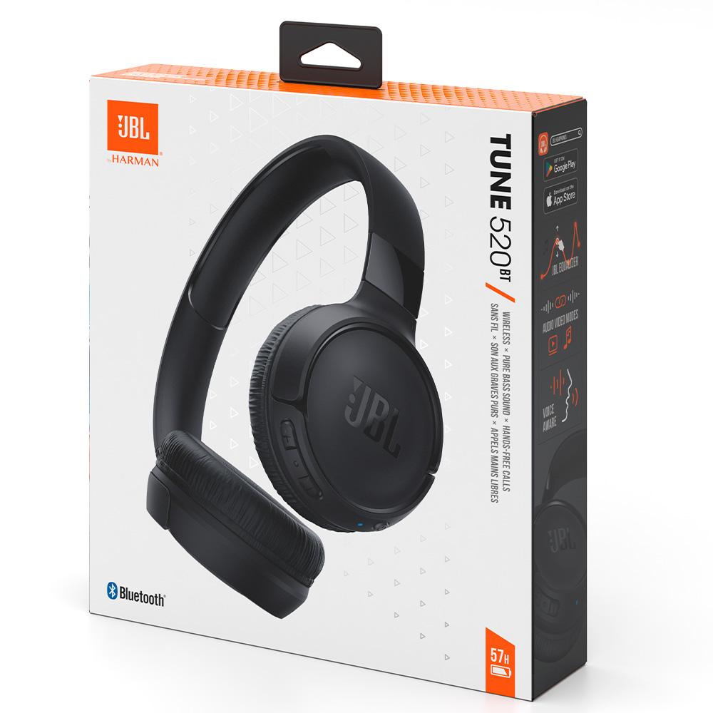 Fone De Ouvido JBL Tune 520 Bluetooth 5.3 Conexões Multipontos Até 57 Horas De Bateria - Preto