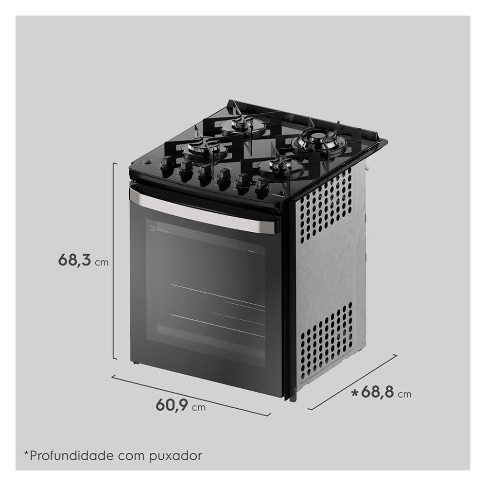 Fogão de Embutir Electrolux de 04 Bocas Experience com Mesa de Vidro Preto - FE4EP