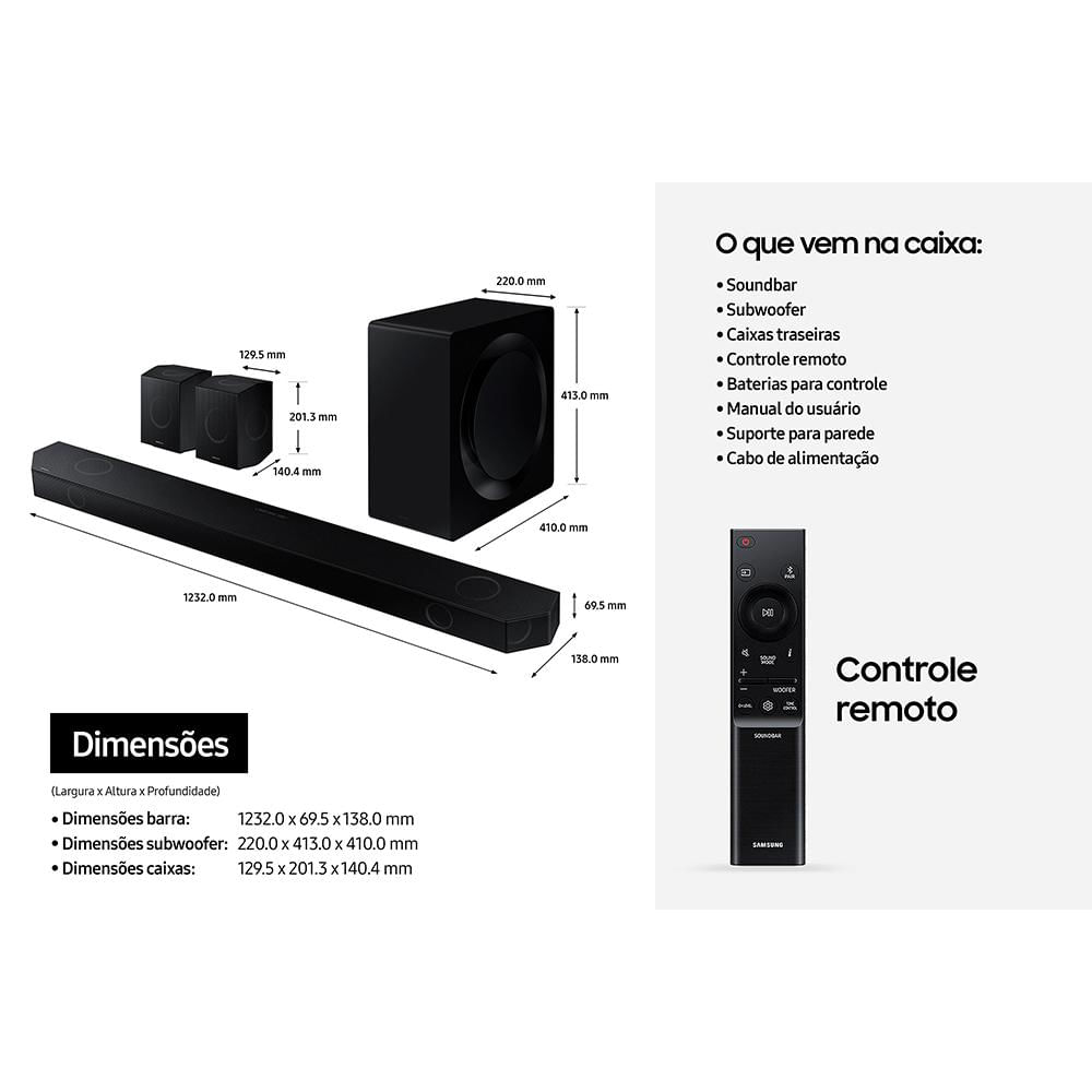 Soundbar Samsung com 11.1.4 Canais, Wireless Dolby Atmos, Alexa Integrado e 656W - HW-Q990D