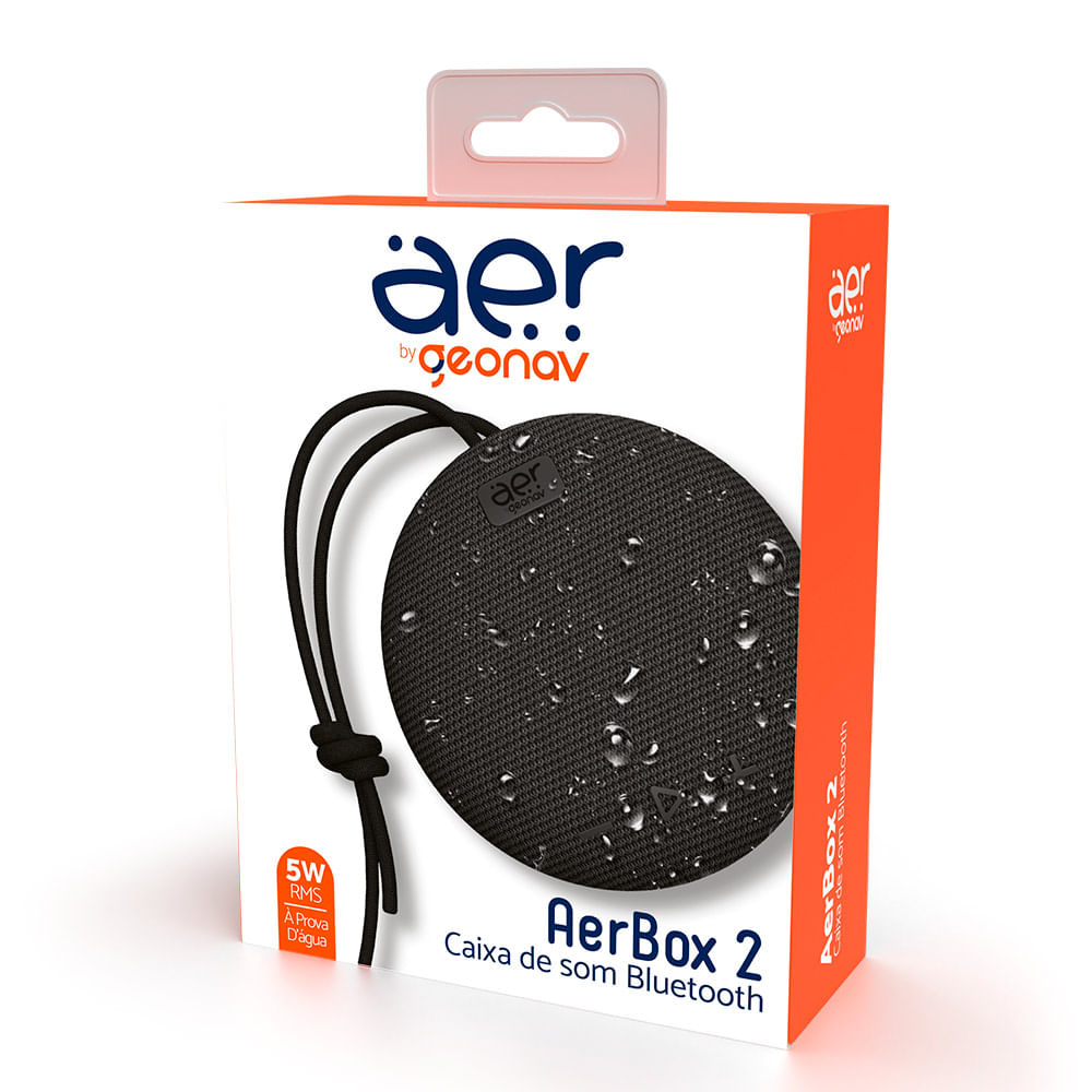 Caixa de Som Bluetooth Geonav AerBox 2 TWS com Potência de 5W RMS Preta - AERCX02