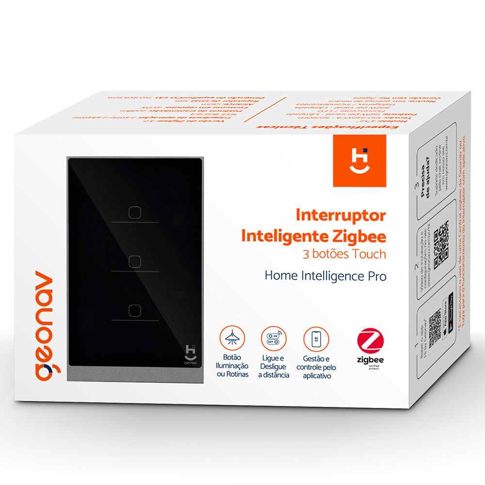 Interruptor Inteligente 3 Teclas Conexão Zigbee Compatível com Assistente de voz, IOS e Android Preto - Geonav