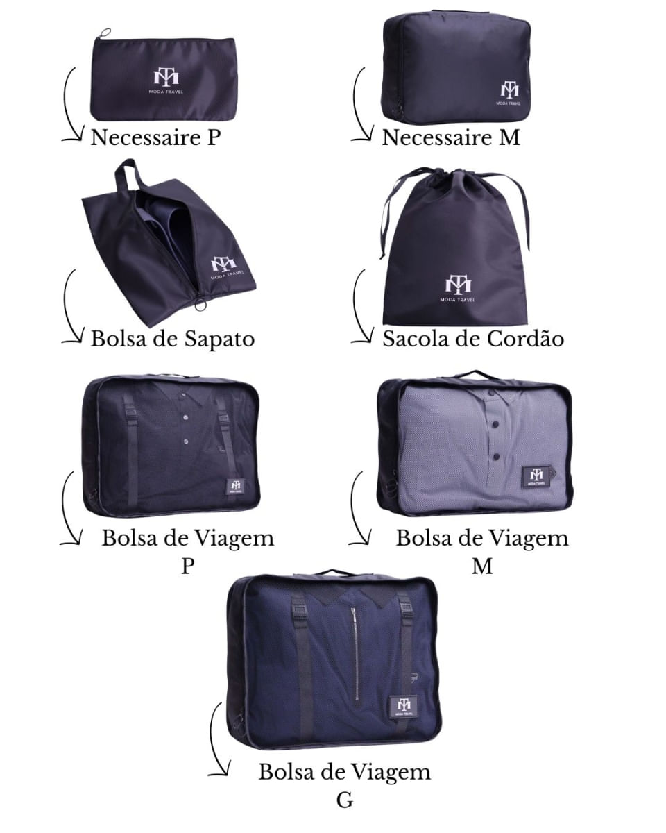 Kit 7 Peças Moda Travel Organizadoras Viagem Mala