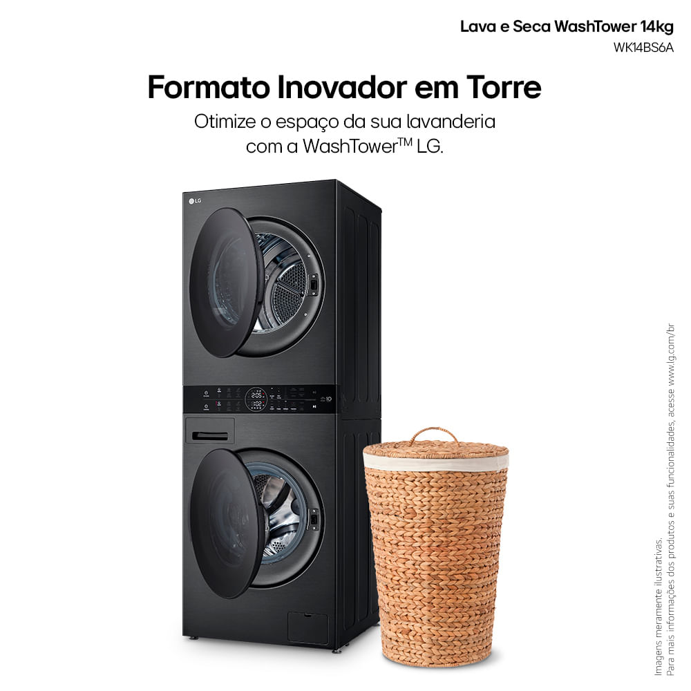 Lava e Seca Torre Smart LG WashTower 14kg Black Inox com AIDD™ WK14BS6A