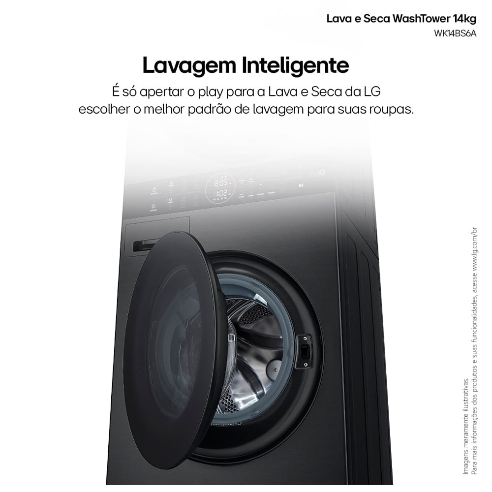 Lava e Seca Torre Smart LG WashTower 14kg Black Inox com AIDD™ WK14BS6A