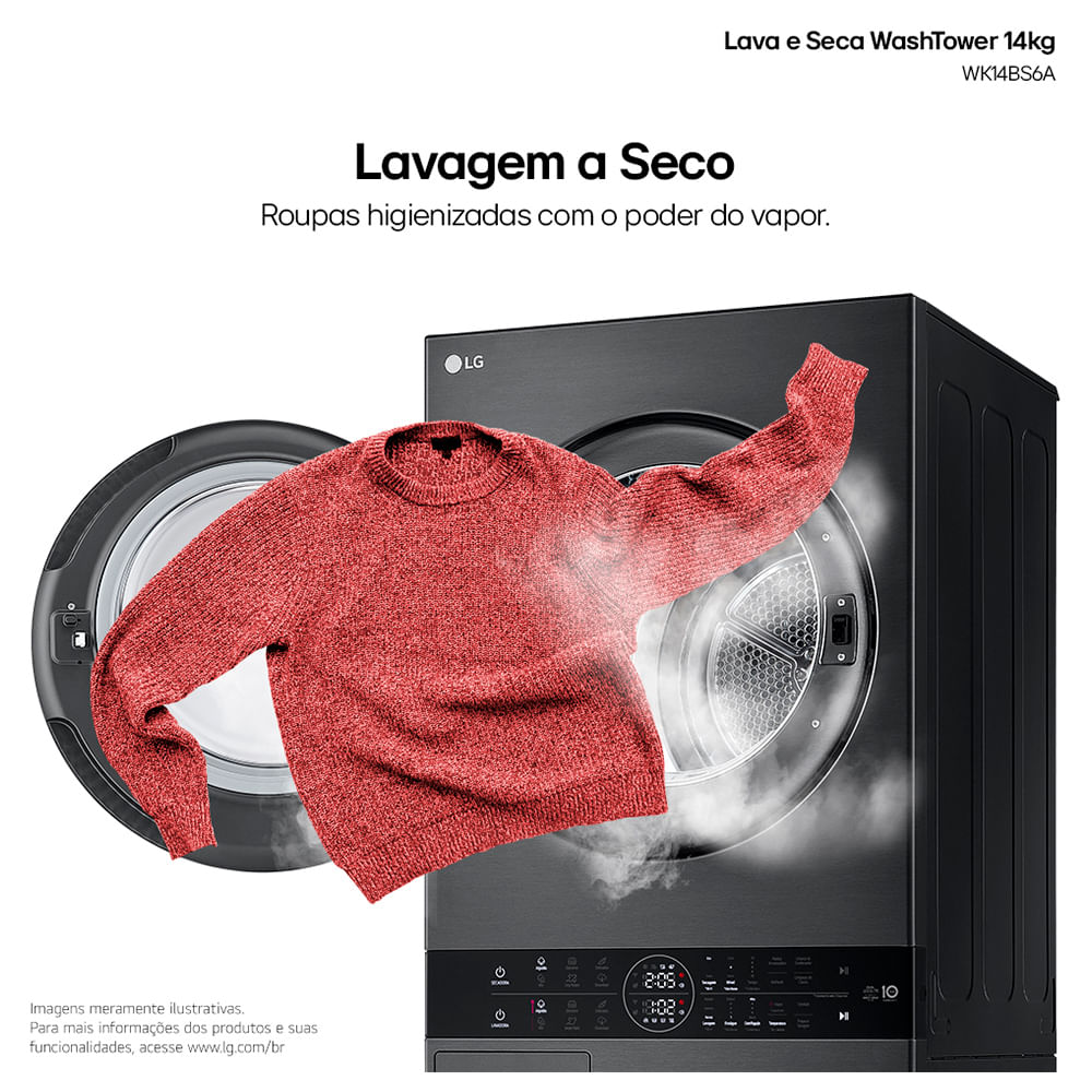 Lava e Seca Torre Smart LG WashTower 14kg Black Inox com AIDD™ WK14BS6A