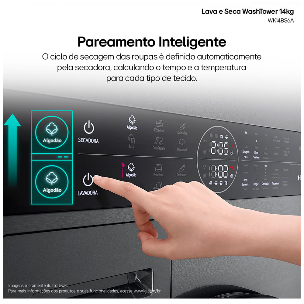 Lava e Seca Torre Smart LG WashTower 14kg Black Inox com AIDD™ WK14BS6A