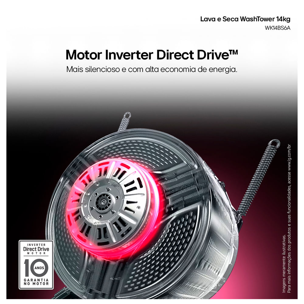 Lava e Seca Torre Smart LG WashTower 14kg Black Inox com AIDD™ WK14BS6A
