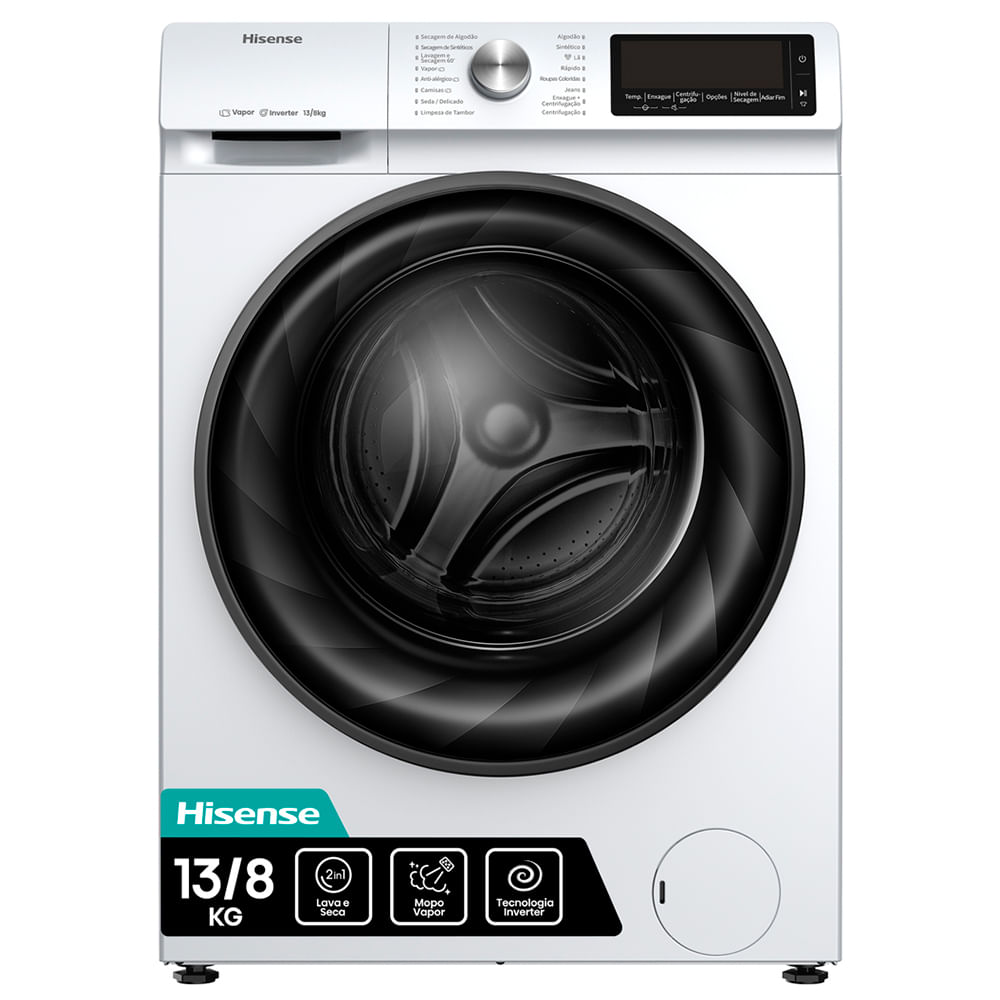 Lava e Seca 13Kg Hisense Branca com 13 Programas de Lavagem, Steam, Wi-Fi - WD3S13
