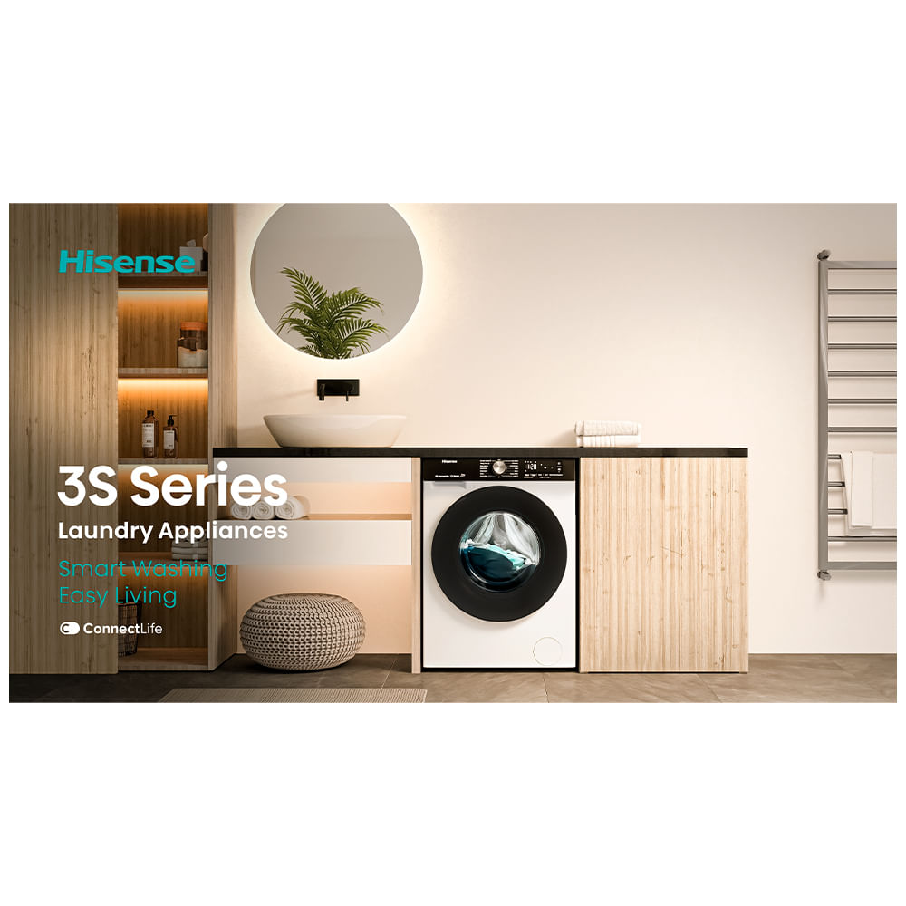 Lava e Seca 13Kg Hisense Branca com 13 Programas de Lavagem, Steam, Wi-Fi - WD3S13