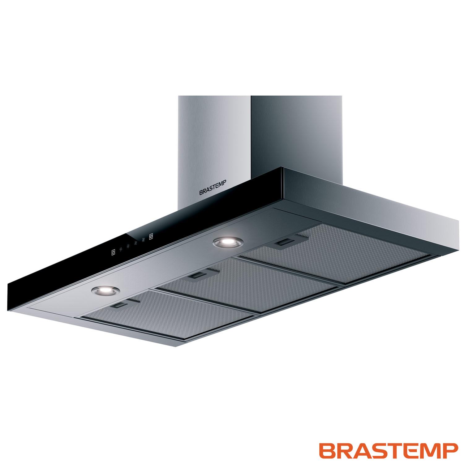Coifa de Parede Brastemp 90 cm Tbox com 03 Velocidades + Turbo, Painel Touch, Timer, Inox - BAE90AR