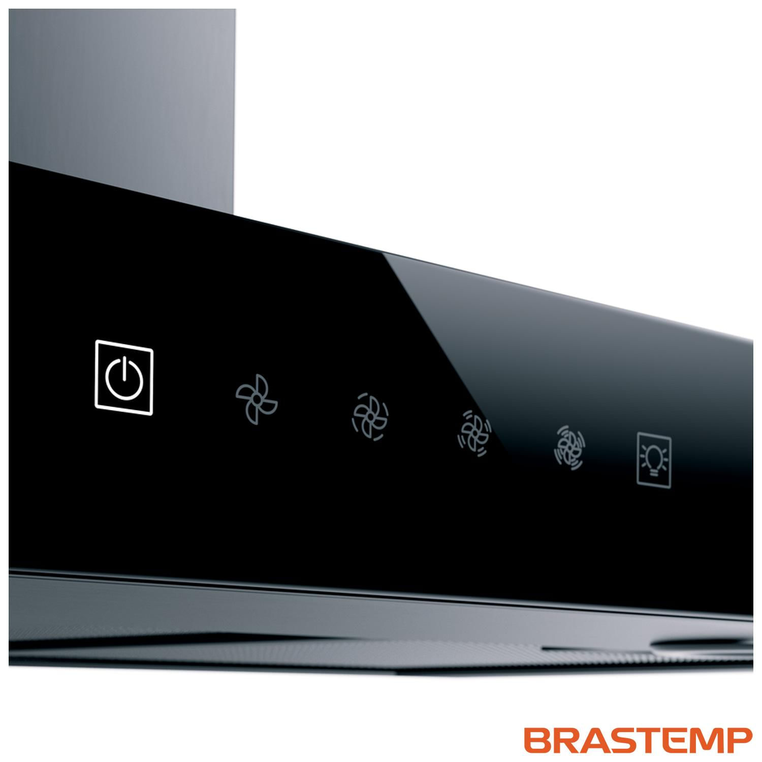 Coifa de Parede Brastemp 90 cm Tbox com 03 Velocidades + Turbo, Painel Touch, Timer, Inox - BAE90AR