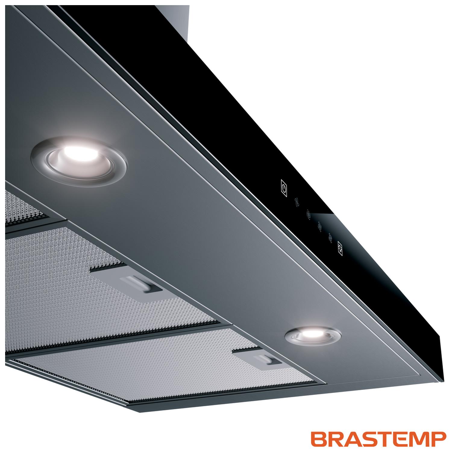 Coifa de Parede Brastemp 90 cm Tbox com 03 Velocidades + Turbo, Painel Touch, Timer, Inox - BAE90AR