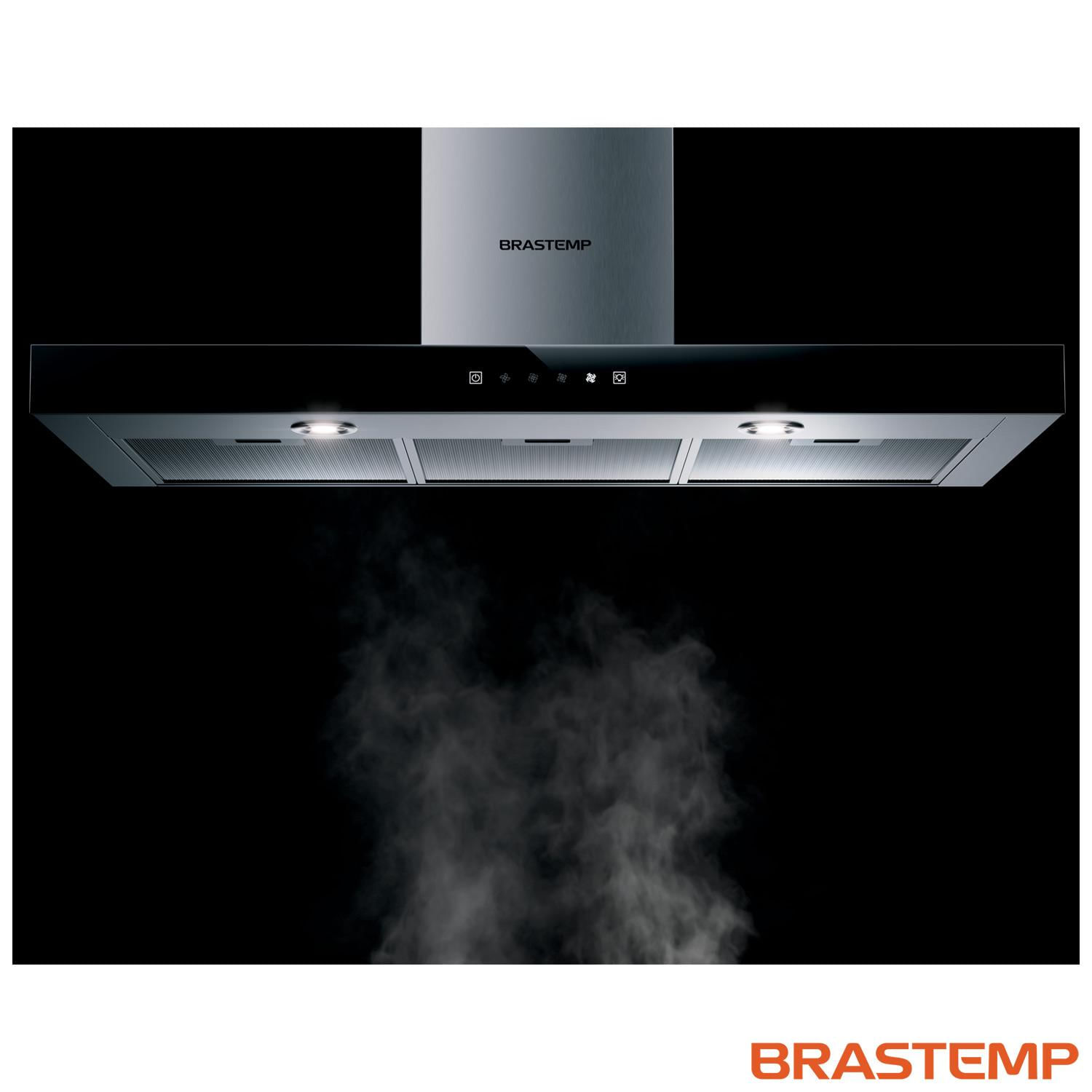 Coifa de Parede Brastemp 90 cm Tbox com 03 Velocidades + Turbo, Painel Touch, Timer, Inox - BAE90AR