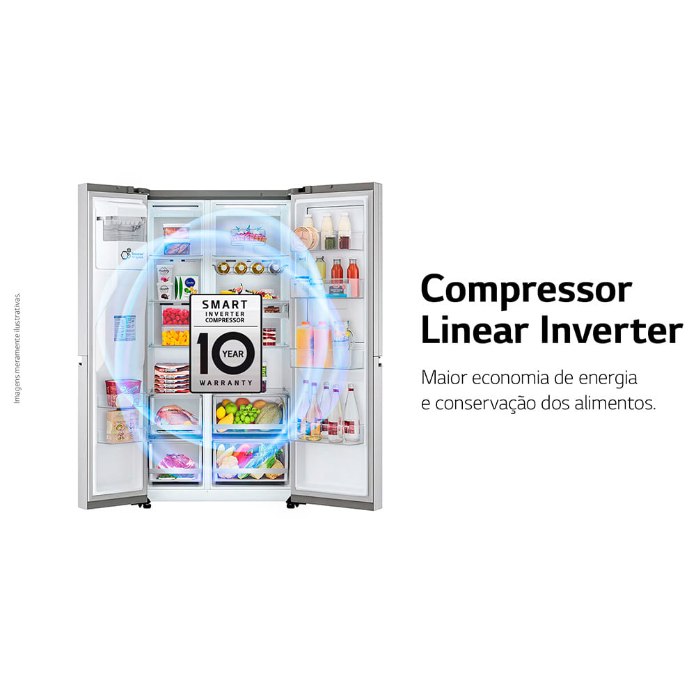 Refrigerador Side by Side LG de 02 Portas Frost Free com 611 Litros UVnano Aço Escovado - GC-L257SLP