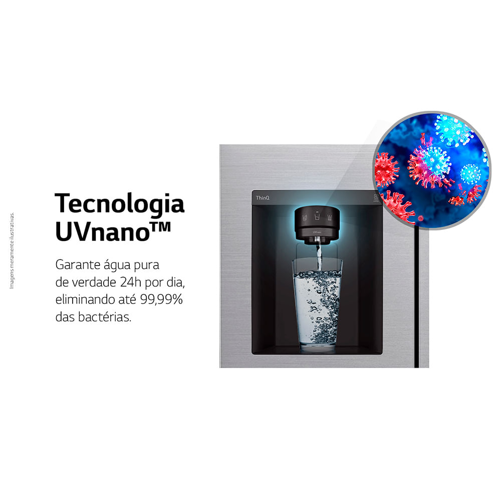 Refrigerador Side by Side LG de 02 Portas Frost Free com 611 Litros UVnano Aço Escovado - GC-L257SLP