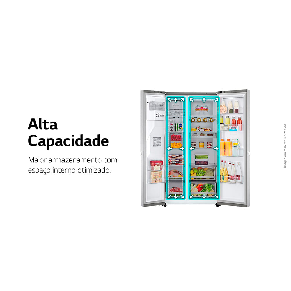Refrigerador Side by Side LG de 02 Portas Frost Free com 611 Litros UVnano Aço Escovado - GC-L257SLP