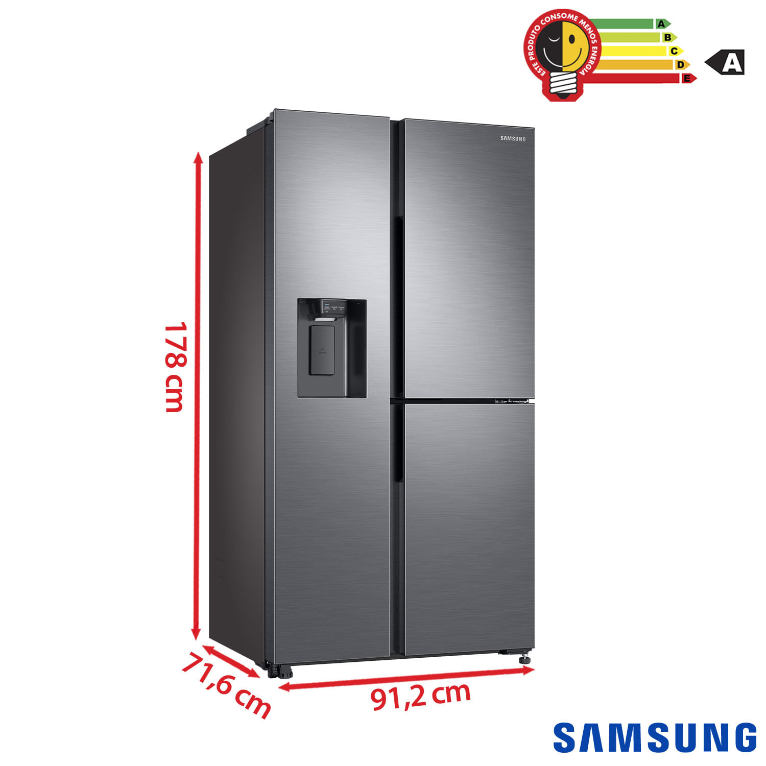 Refrigerador Side By Side Samsung Convert de 03 Portas Frost Free com 602 Litros Inox Look - RS65R