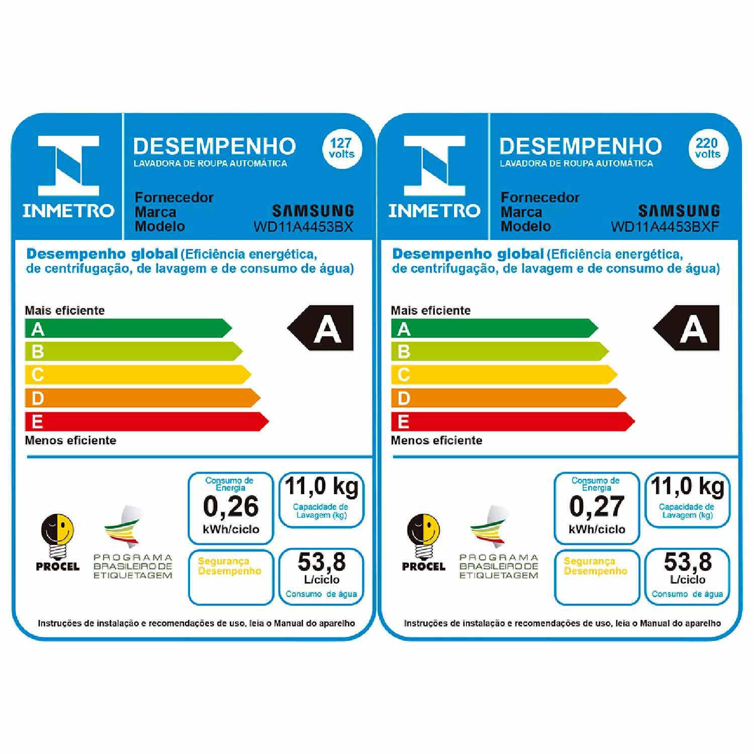 Lava & Seca 11 Kg Samsung Inox com 12 Programas de Lavagem - WD11A4453BX