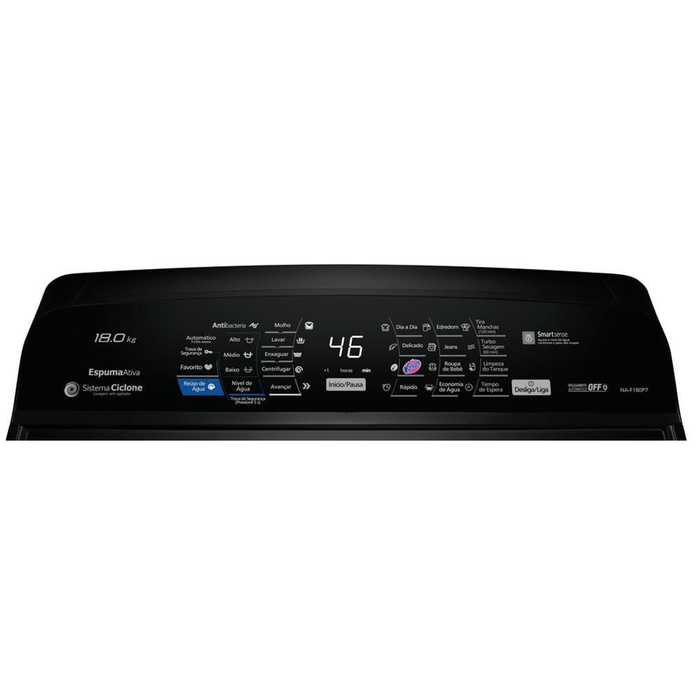 Lavadora de Roupas 18 Kg Panasonic Titânio com 9 Programas de Lavagem - NA-F180P7T