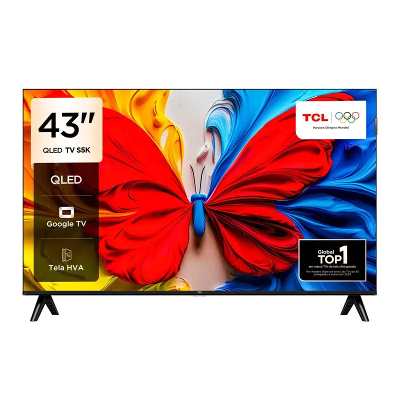 Smart TV Full HD TCL QLED 43” Polegadas com Google TV, HDR10, Dolby Audio e Wi-Fi - 43S5K