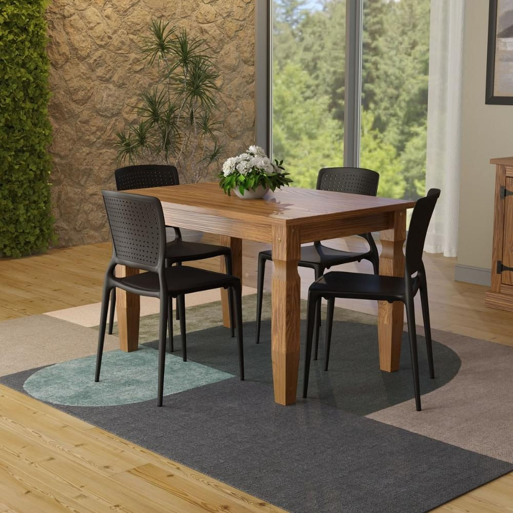 Conjunto Mesa Madeira Maciça Marin Brasil 4 Cadeiras Safira Preta Tramontina