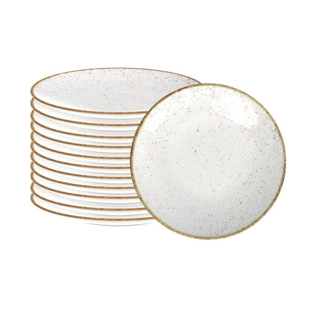 Conjunto 12 Pratos Sobremesa Rústico Marrom em Porcelana Decorada 21cm Tramontina