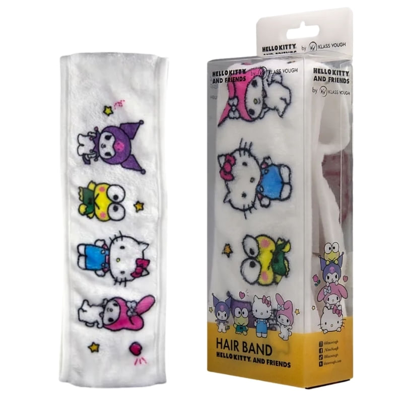 Faixa de Cabelos Hello Kitty and Friends para Skincare e Maquiagem com Velcro Branco Klass Vough
