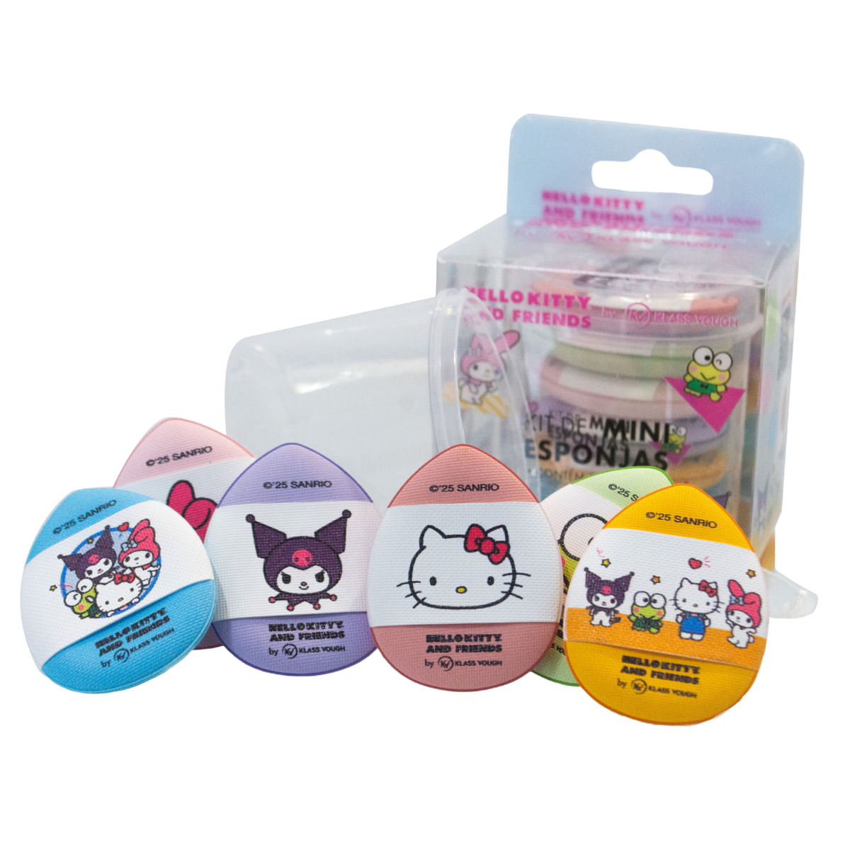 Kit com 6 Mini Esponjas Hello Kitty and Friends para Base e Corretivo Sem Látex Klass Vough