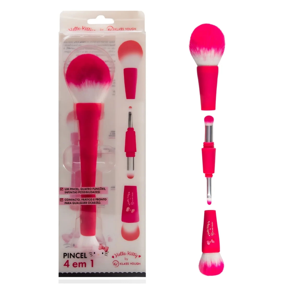 Pincel Multiuso 4 em 1 Hello Kitty para Base e Olhos Rosa Klass Vough
