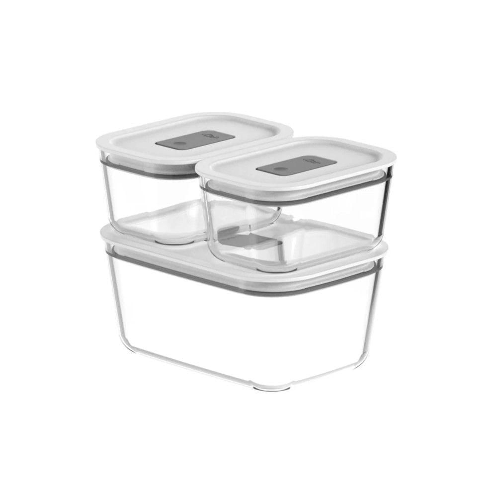 Conjunto de Potes Herméticos Fresh Lock 3 Peças Vidro Borossilicato para Cozinha Ou