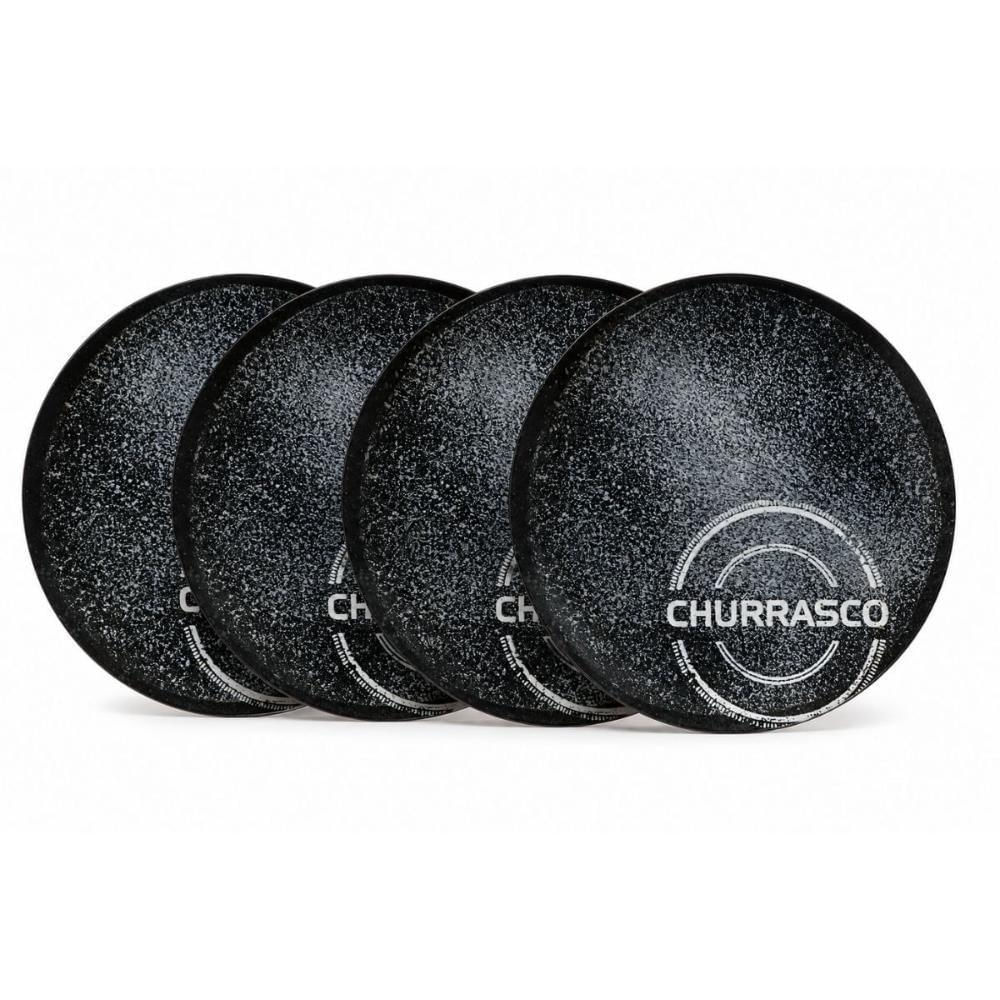 Kit Prato Raso Churrasco Carbon em Porcelana 25CM 4 Peças Tramontina