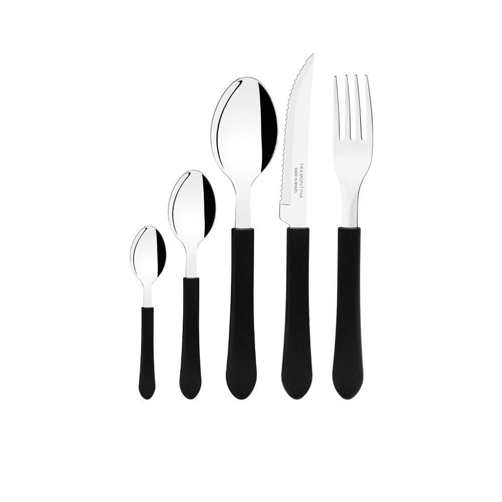 Faqueiro Leme 60 Peças em Aço Inox com Cabo Preto para Mesa Tramontina