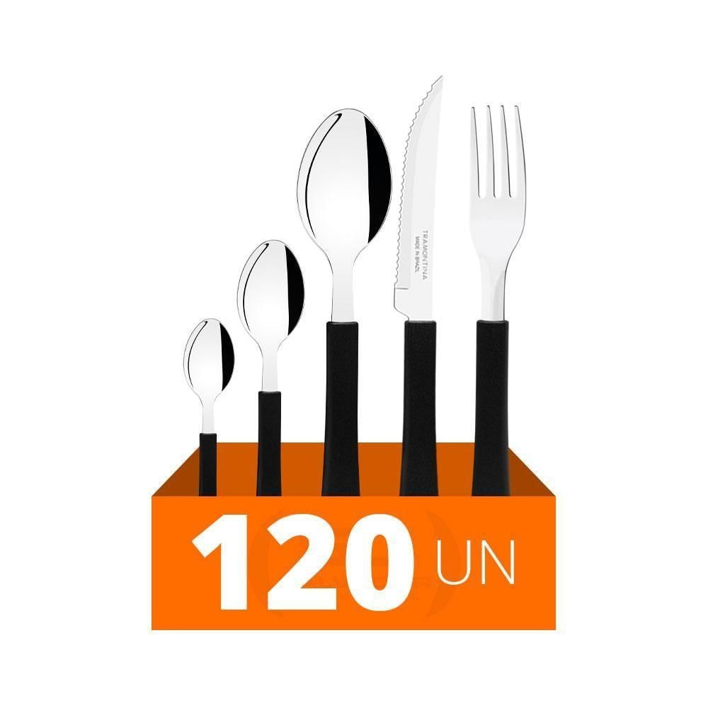 Faqueiro Leme 120 Peças Lâminas Em Aço Inox Cabo Preto Pbag - Tramontina