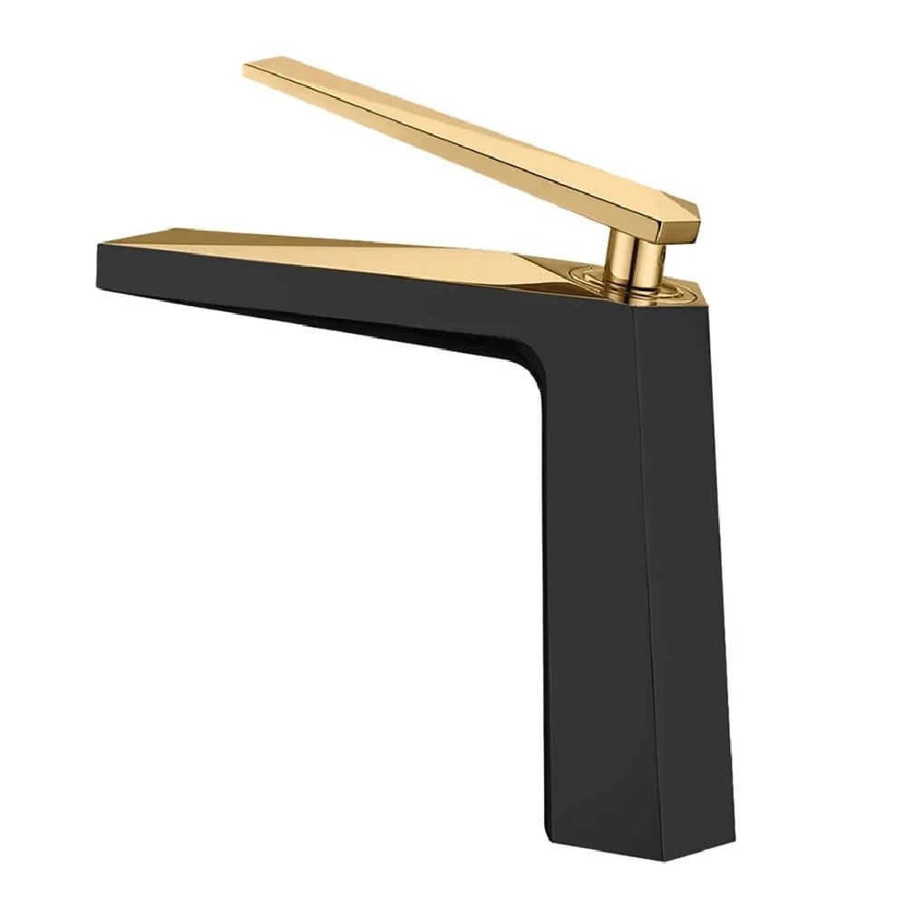 MISTURADOR MONOCOMANDO KROMMA PARA LAVATÓRIO COM BICA BAIXA EM AÇO INOX PRETO COM DOURADO KR477 1675