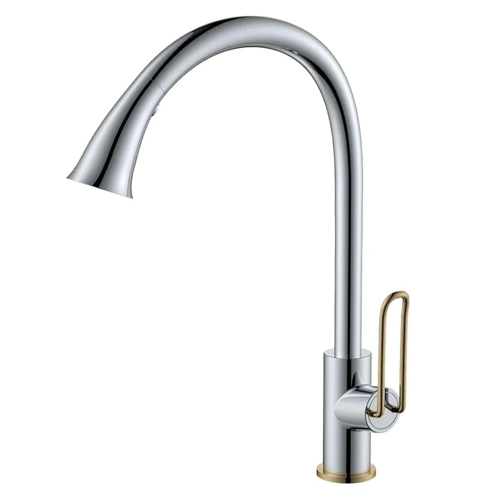 MISTURADOR MONOCOMANDO KROMMA PARA COZINHA COM BICA ALTA EM AÇO INOX COM DOURADO KR019 1785
