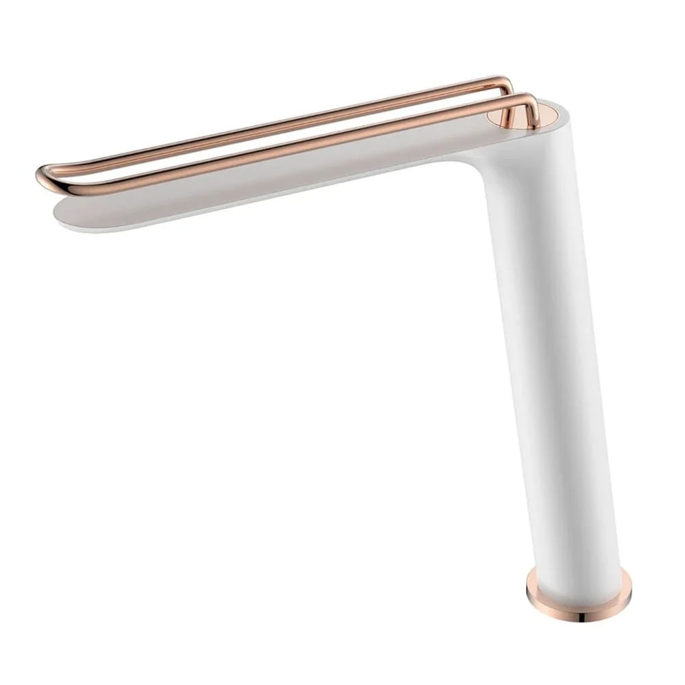 MISTURADOR MONOCOMANDO KROMMA PARA LAVATÓRIO COM BICA ALTA EM AÇO INOX BRANCO COM ROSE GOLD KR011 1218