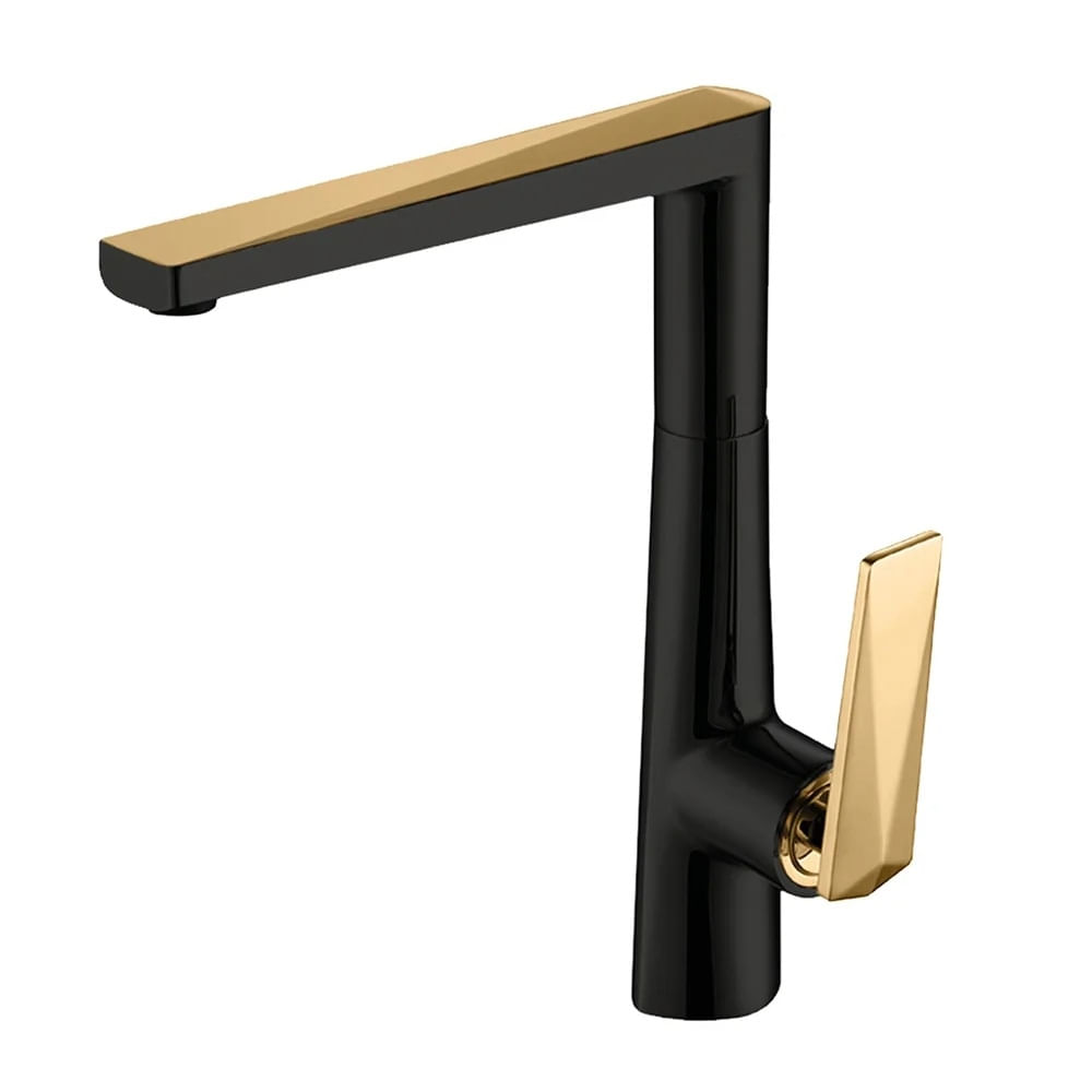 MISTURADOR MONOCOMANDO KROMMA P/ COZINHA OU LAVATÓRIO C/ BICA ALTA EM AÇO INOX PRETO E DOURADO KR293 1755