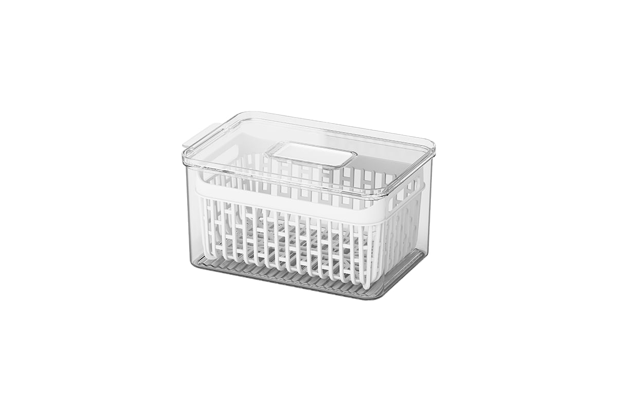 Organizador com Cesto 3,2 L para Geladeira Plástico Caixa Organizadora Empilhável Linha Dry Coza Incolor