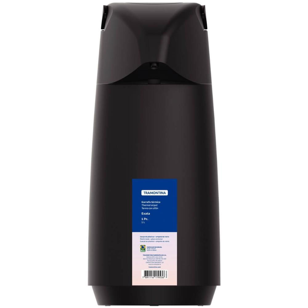 Garrafa Térmica Tramontina Exata 1L para Café Água Chá em Plástico com Ampola de Vidro Preta