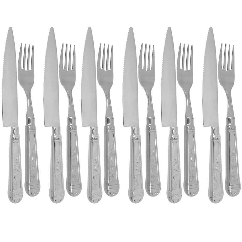 Faqueiro Nobre 12 Peças Churrasco Prateado Garfos e Facas Aço Inox Jantar Churrascaria