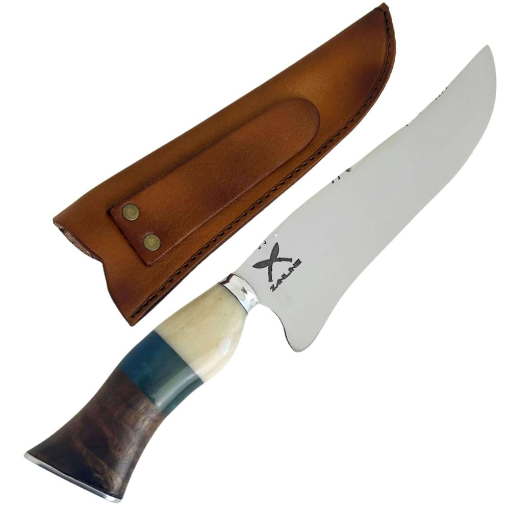 Faca Picanheira Curva 8' Inox Artesanal Cabo Madeira Resina Cortes Carne Churrasco Zanline