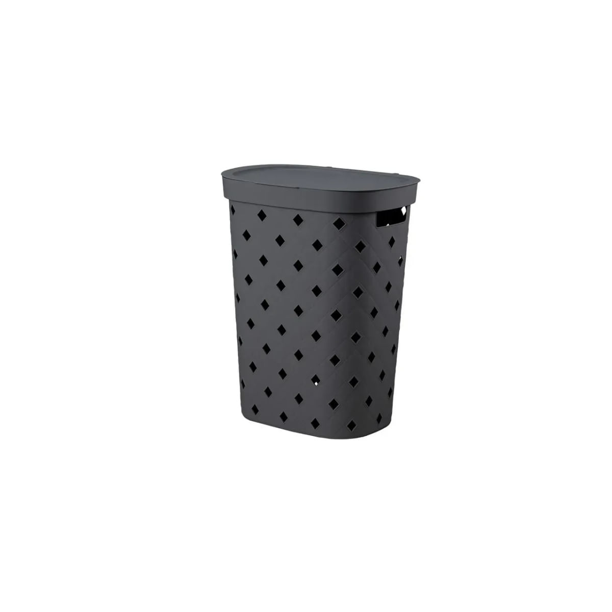 Cesto de Roupas com Tampa Coza Puffer 49 Litros Cinza Chumbo Cinza