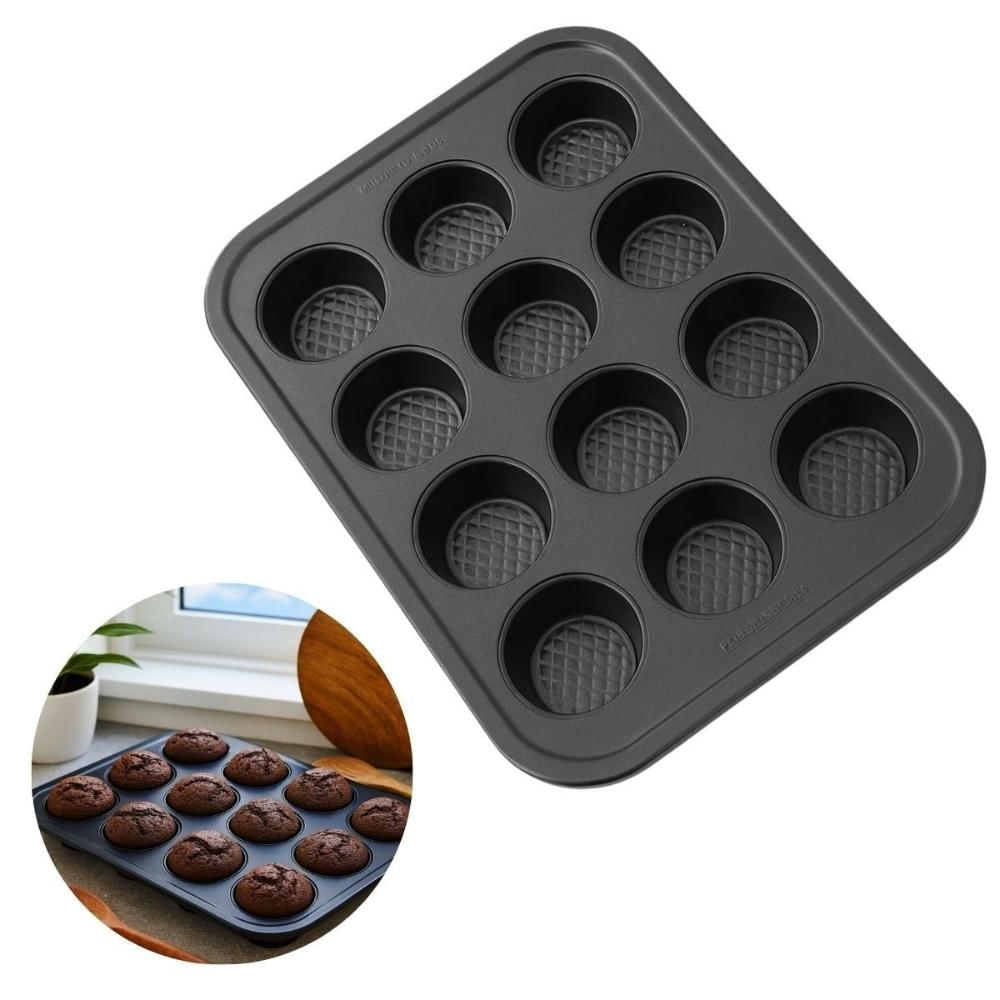 Forma Cupcake Muffin Bolo 12 Cavidades Antiaderente Preto