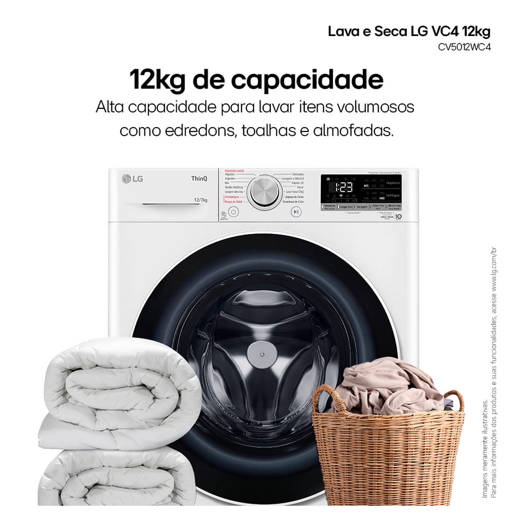Lava e Seca 12Kg LG Smart Branca com 12 Programas de Lavagem - CV5012WC4