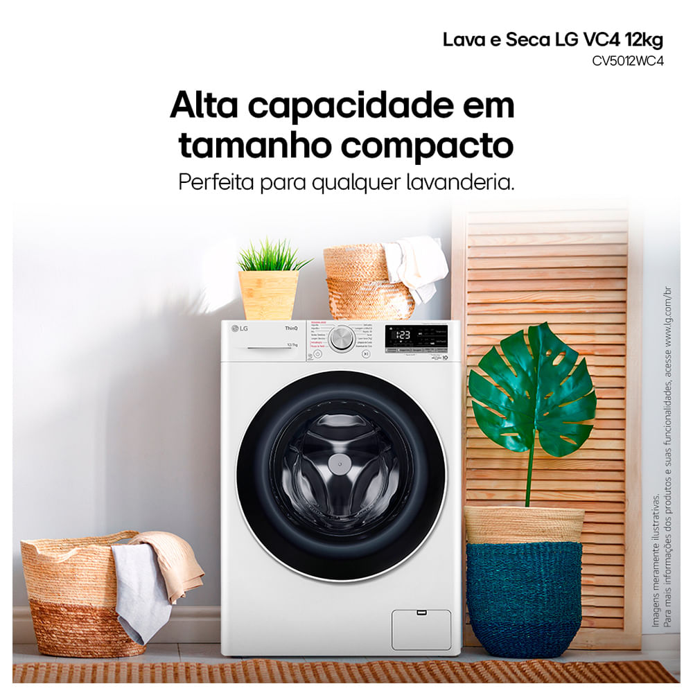 Lava e Seca 12Kg LG Smart Branca com 12 Programas de Lavagem - CV5012WC4