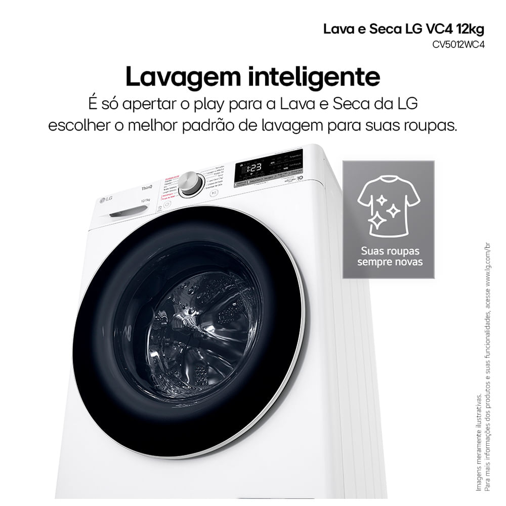 Lava e Seca 12Kg LG Smart Branca com 12 Programas de Lavagem - CV5012WC4