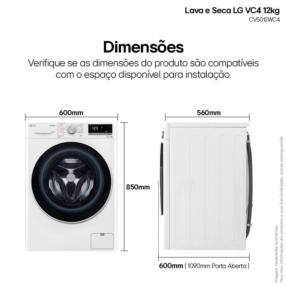 Lava e Seca 12Kg LG Smart Branca com 12 Programas de Lavagem - CV5012WC4